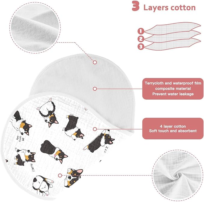 vvfelixl Burp Cloths Pembroke Welsh Corgi Tricolor Dog Seamless Pattern for Baby Boy Girls Baby Washcloths Burp Rags 1 Pack