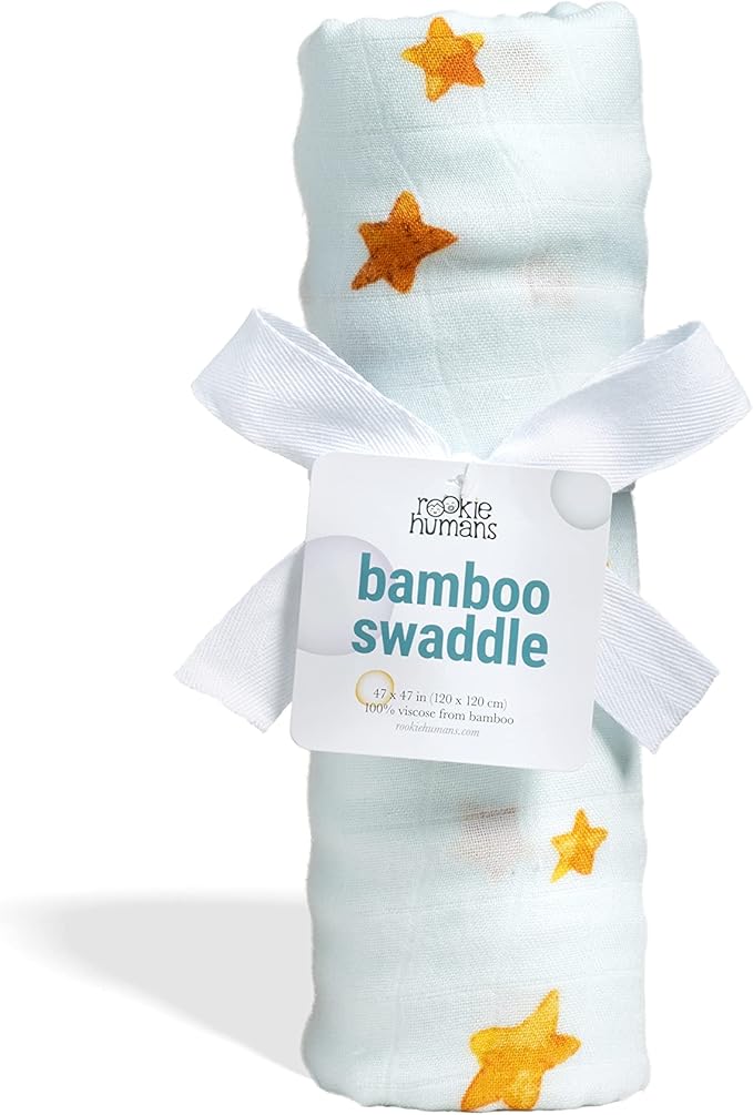 Rookie Humans Super Soft Viscose from Bamboo Muslin Swaddle Blankets for Baby Girls and Boys ??Silky Soft - 47 x 47 inches Swaddling Blankets - Newborn Baby Essentials, Stars
