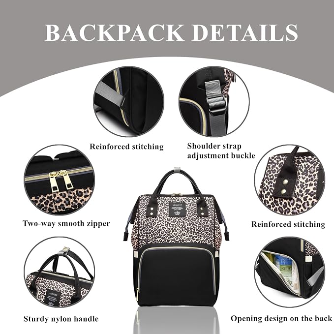 Leopard Print Diaper Bag Backpack Multi-Function Diaper Bag for Baby Care Waterproof Travel Baby Bag for Mom Gray