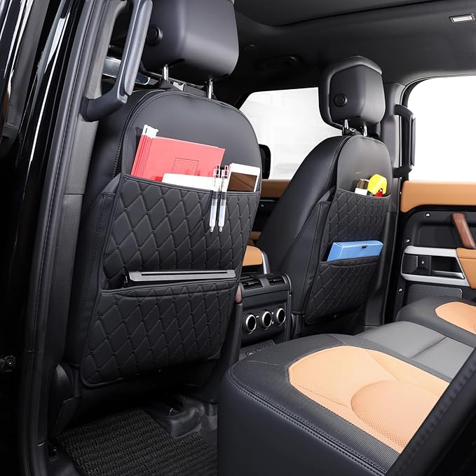 TAIKOO Seat Back Protector + Large Capacity Pocket Storage Organizer,Preventing The Impact of Children Stepping on The Seat Backrest (Style A-Black)