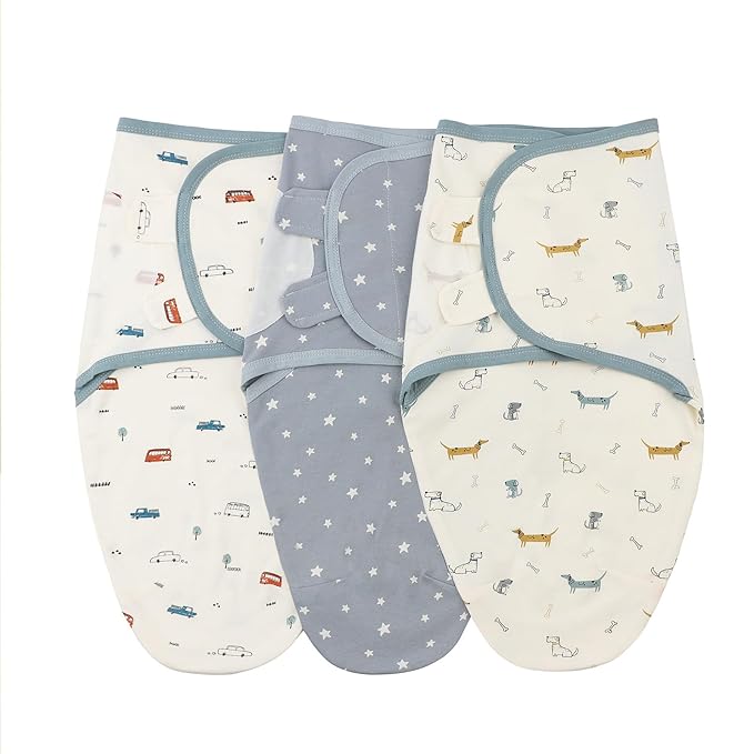 insular Baby Swaddle Wrap, Swaddle Blanket for Newborn and Infant, Adjustable Swaddling Set for Boy and Girl, Soft Cotton Baby Sleep Sack 3 Pack, Car&Dachshund, Small(0-3 Month)