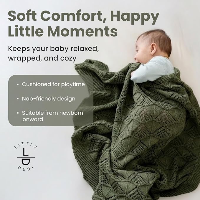 100% Tencel Baby Blanket 30x40 in, Pepper Green, Oeko-Tex Certified, Silky Soft Knit, Thermal-Regulating Swaddle and Receiving Blanket for Newborns