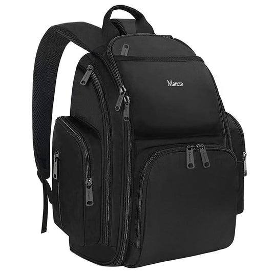 Mancro Backpack Diaper Bag, Waterproof Boy Travel Bag for Dad and Men, Large Multi-Function, Many Pockets, Lightweight, Stylish Diaper Backpack, Black