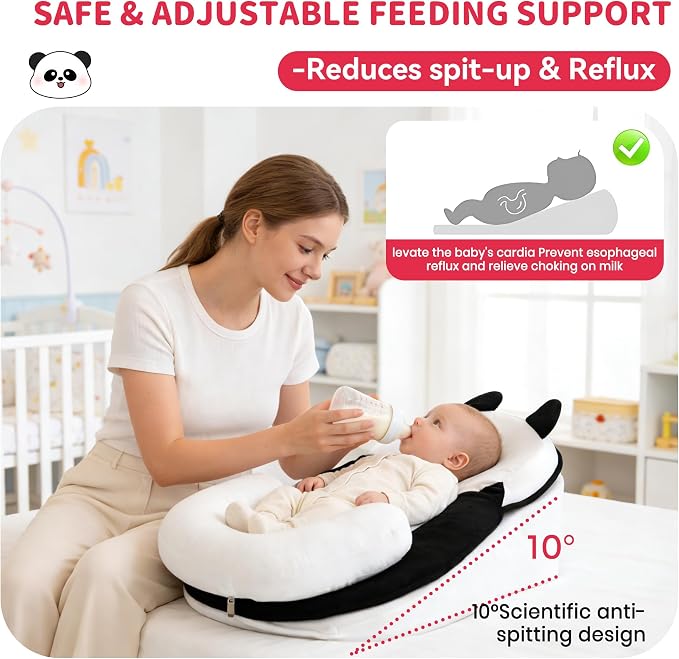 Rootling Baby Feeding Pillow, Anti Overflow Feeding Pillow for Reducing Spit-Up, Safety Nursing Pillow, Baby Lounger Reflux Wedge Breastfeeding, Removable top and Bottom