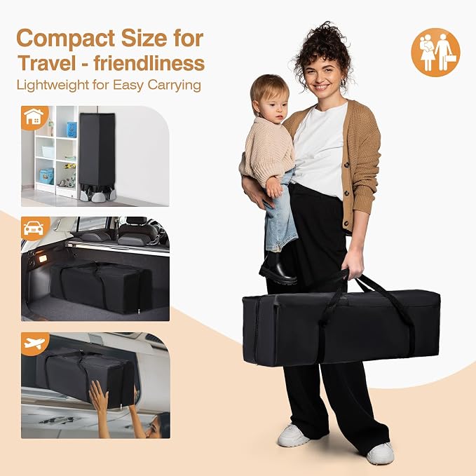 JOYMOR 4 in 1 Pack and Play, Baby Bedside Bassinet, Sturdy Play Yard with Padded Mat and Music Bar with Soft Animals