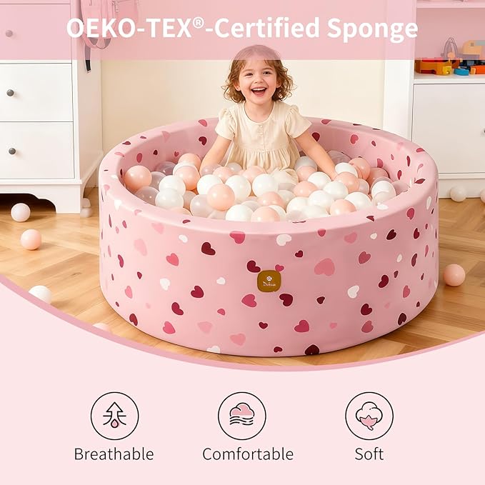 Foam Ball Pit 35.4"x 11.8" for Toddlers and Kids,Round Ball Pool Indoor Outdoor Baby Playpen,Ideal Gift for Infants,Balls not Included - Sweetheart