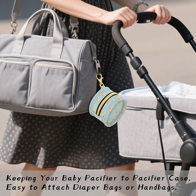 Capybara Blue Pacifier Holder Case Newborn Pacifier Storage Pouch for Boys Girls Easy Attach to Diaper Bag Portable Baby Essentials Container