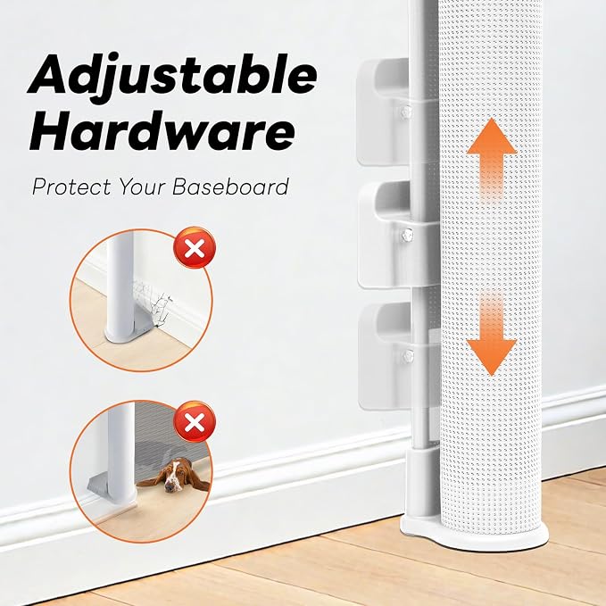Retractable Baby Gate for Stairs and Doorways, 55" Wide x 33" Tall Mesh Dog Gate for Indoor & Outdoor Use, Safety Gate for Babies and Pets, Child Gates for Hallways, Hardware Mounted, White