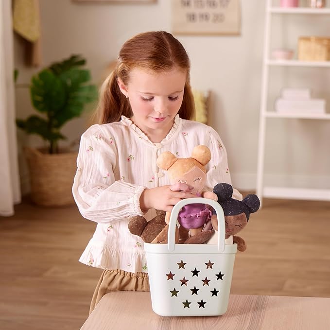 LullaBaby ??3 Pieces Set of Soft Plush Dolls for Real Water Play ??Carrying Basket with Cute Star Cutouts ??Pretend Play ??Tub Toys for Kids 2+ Years??Bath Yoy Bundle