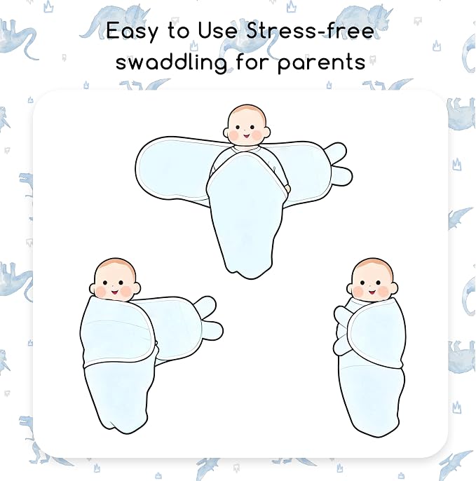 Baby Swaddles for Newborn Organic Cotton,Soft & Snug Newborn Velcro Swaddle 3-6 Months Sleep Sack Helps Calm Startle Reflex, 2-Pack Wrap Nursery Swaddling Blankets Blue Dinosaur