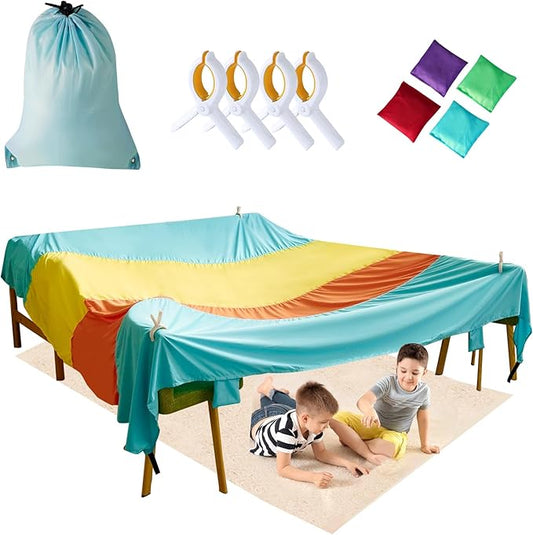 Blanket Fort Building Kit for Kids, Portable Playhouse Play Tent Fort with CPC Certification, Indoor/Outdoor Air Tent Fort for Kids Age 4-8 8-12