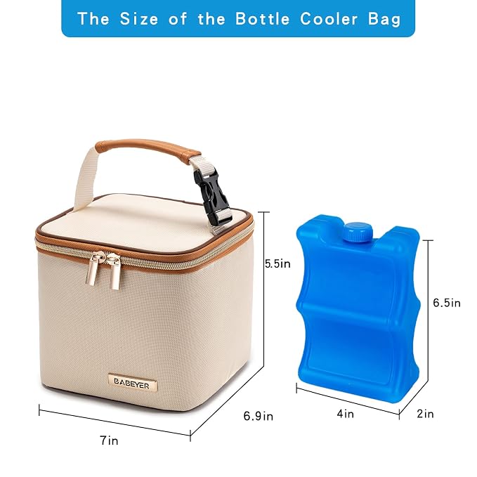 Breastmilk Cooler Bag with Ice Pack Fits 4 Baby Bottles Up to 5 Ounce, Baby Bottle Cooler Bag Great for Nursing Mom Daycare,Beige