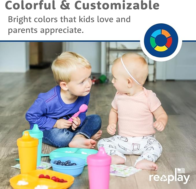 Re-Play Toddler Dinnerware Set - 6 Divided Plates & 6 Snack Bowls for Kids - Durable BPA-Free Plastic Tableware - Dishwasher Safe - Made in USA from Recycled Materials, Sorbet