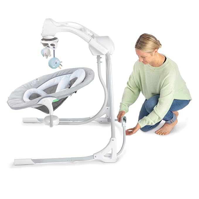 Ingenuity InLighten Soothing Swing - Swivel Infant Seat, Soothing Sounds, Lightweight Mesh - Dakota