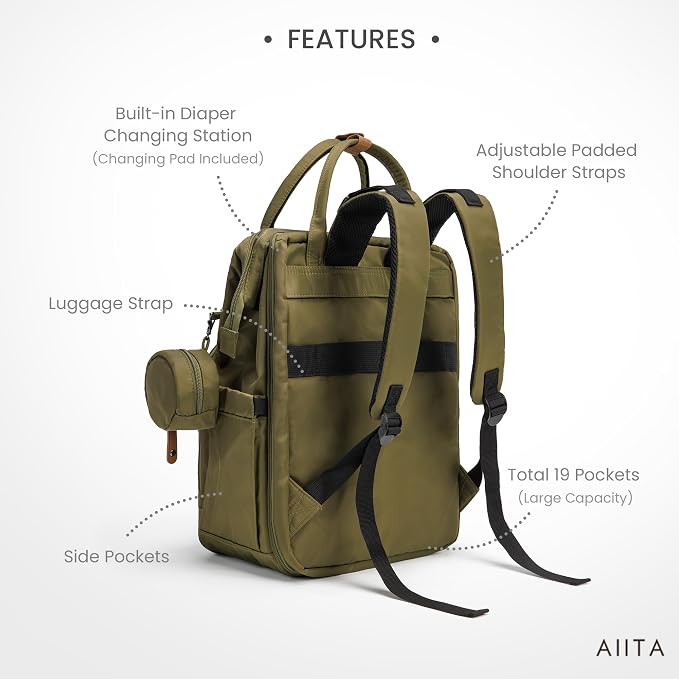 Diaper Bag Backpack, Multifunction Diaper Bag with Changing Pad, Baby Diaper Bags for Boys Girls, Stylish Large Capacity Travel Backpack for Moms Dads, Baby Shower Gifts,Unisex – Olive Green