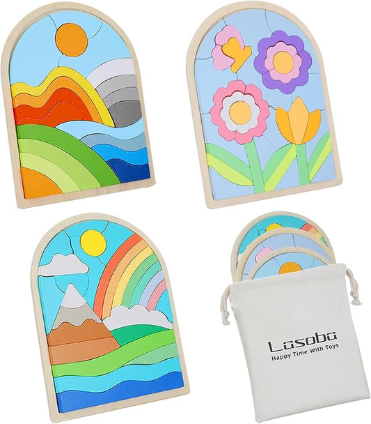 Jigsaw for Baby Boys, Wooden Puzzles for Toddlers 3-5, Boys Girls Birthday Gift for Kids Ages 4-6, Toddler Puzzles Montessori Toys for 3 Year Old, Great Gifts for 3+ Year Olds (3 Pack)
