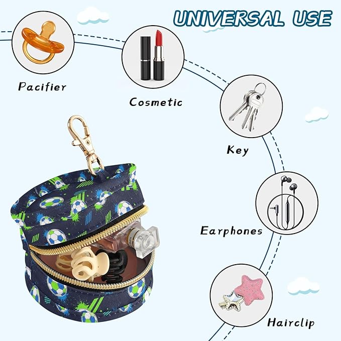 Soccer Ball Print Pacifier Holder Case for Diaper Bag Portable Travel Pacifier Storage Case with Clip Pacifier Storage Container for Outdoor Purse Baby Girls Boys