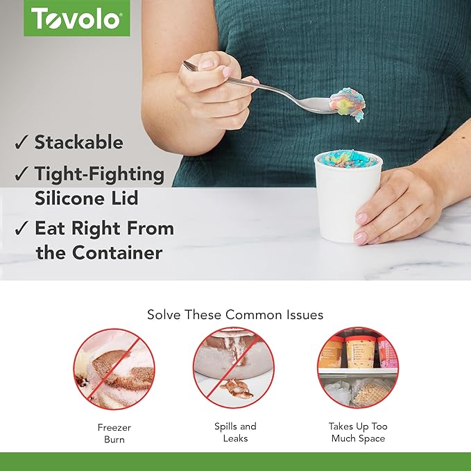 Tovolo Sweet Treat, Reusable Ice Cream Container for Homemade Ice Cream, Assorted Colors Set of 4-6 Oz Stackable Storage Tubs with Silicone Lids for Freezer - BPA-Free & Dishwasher-Safe