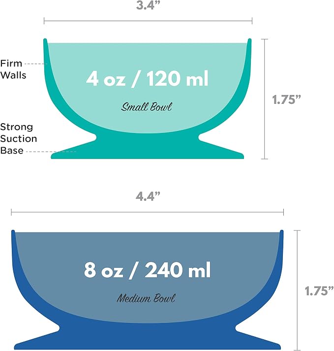 ChooMee Silicone Suction Bowls | Extra Strong Suction with Firm Bowl | Ideal for Infant and Toddler Baby Led Feeding | Medium + Small 2 CT