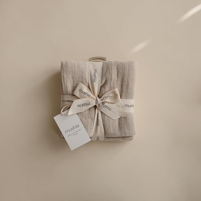 mushie Muslin Baby Cloths | 100% Organic Cotton | 23.5" x 23.5" (Fog) 3-Pack