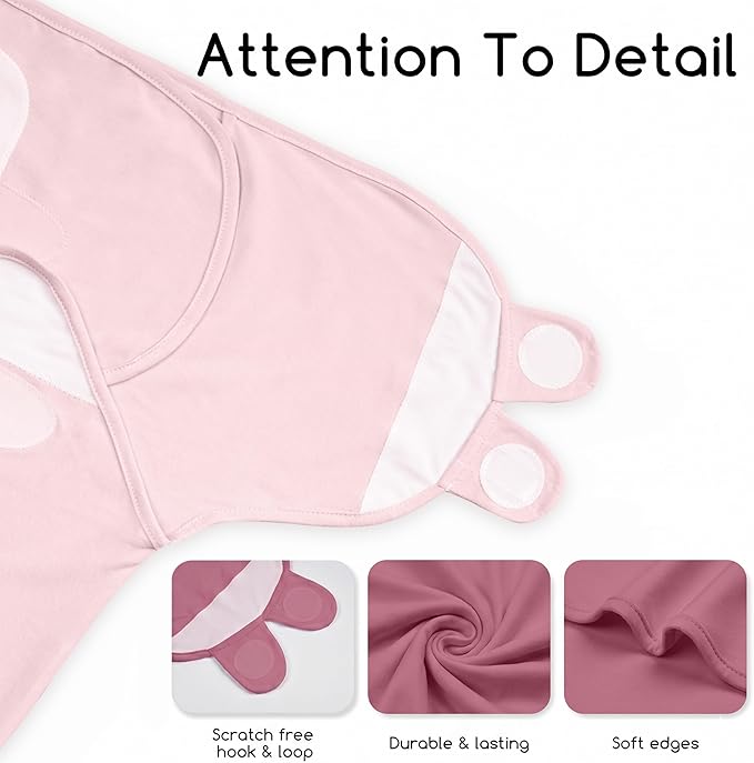 Baby Swaddles for Newborn Organic Cotton, Soft & Snug Velcro Swaddle 0-3 Months Sleep Sack Helps Calm Startle Reflex, 2-Pack Wrap Nursery Swaddling Blanket Mauve & Blush