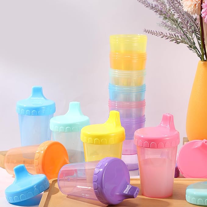 Mifoci 12 Pack 6.7 Oz. Sippy Cups without Stopper for Toddlers 1-3, Non-Spill Training Cups with Lids for Infant Small Baby Reusable Sippy Drinking, Dishwasher Safe, 6 Assorted Color