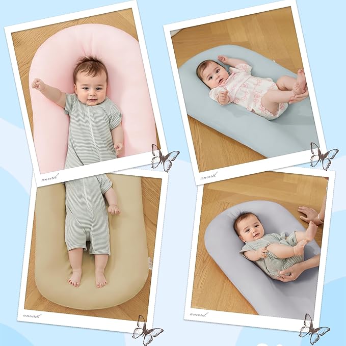 Lucakuins Infant Support Cushion, 0-24 Months Newborn Baby Support Cushion with Cover, Portable Playing Time Mat for Home and Travel, Soft Cotton, Supervised Use, Baby Essentials Gift (Apricot)