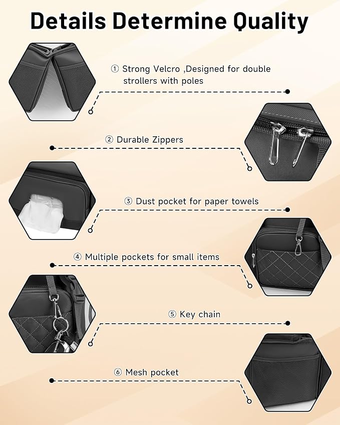 kcross Double Stroller Organizer Bag for Bob Duallie and Baby Jogger City Mini Gt2, Double Stroller Caddy Organizers with Cup Holder,Parent Console Stroller Accessories with Cooler Pockets