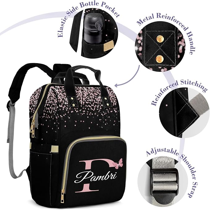 Custom Baby Diaper Bag with Name, Personalized Diaper Backpack for Mom, Waterproof Travel Bag for Girl or Boy Gift