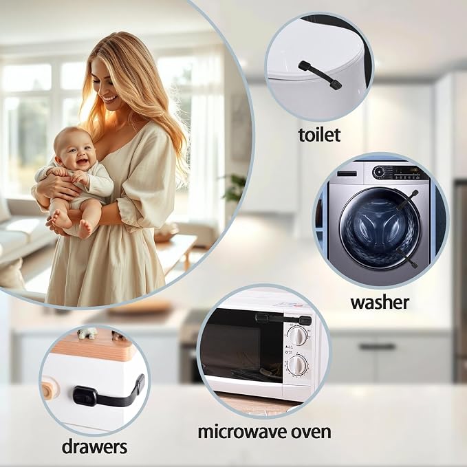 Baby Safety Cabinet Locks, 6 Packs Adjustable Childproof Straps with Adhesive for Dresser Drawer Cupboard Doors Closet Oven Refrigerator Fridge