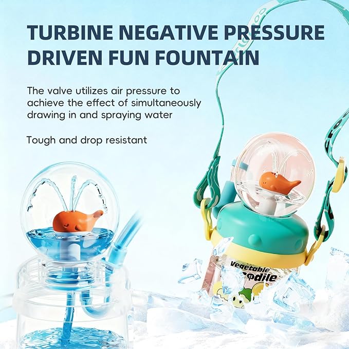 Comobebe Whale Fountain Cup for Kids Toddlers: 10oz/300ml Spill Proof Toddler Sippy,Straw Cup with Handle & Strap, BPA-Free forsippy cups for toddlers 1-3,Kids Water Bottle (Yellow)