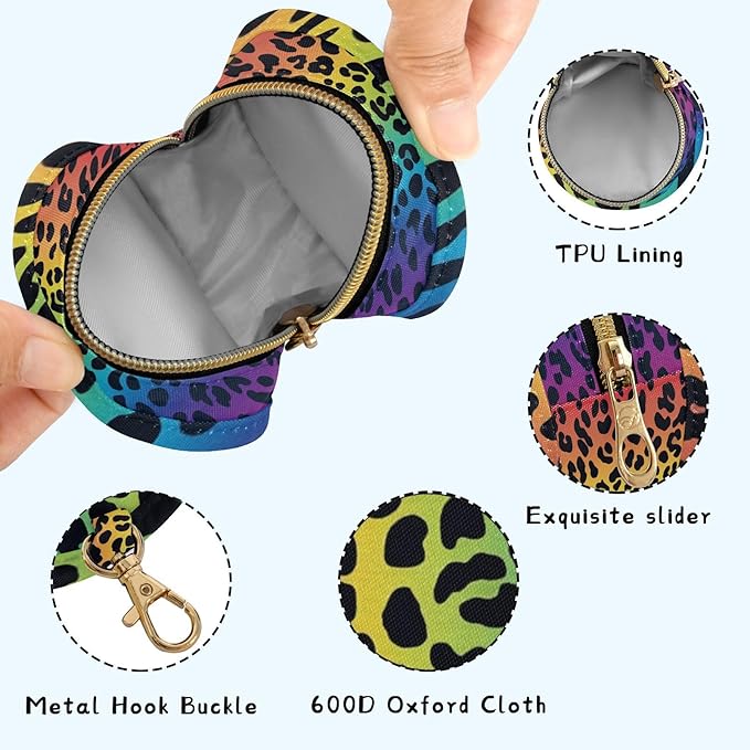 Pacifier Holder with Clip Pacifier Case for Diaper Bag Round Baby Pacifier Pouch Box Bag Portable Rainbow Leopard Print
