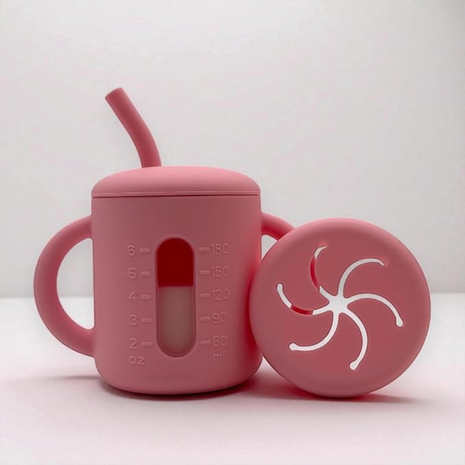 Silicone Straw Cup For Toddlers - Sippy Cup For 6 Month Old - Baby Straw Sippy Cup And Extra Snack Lid - Infant Training cups (Yellow)