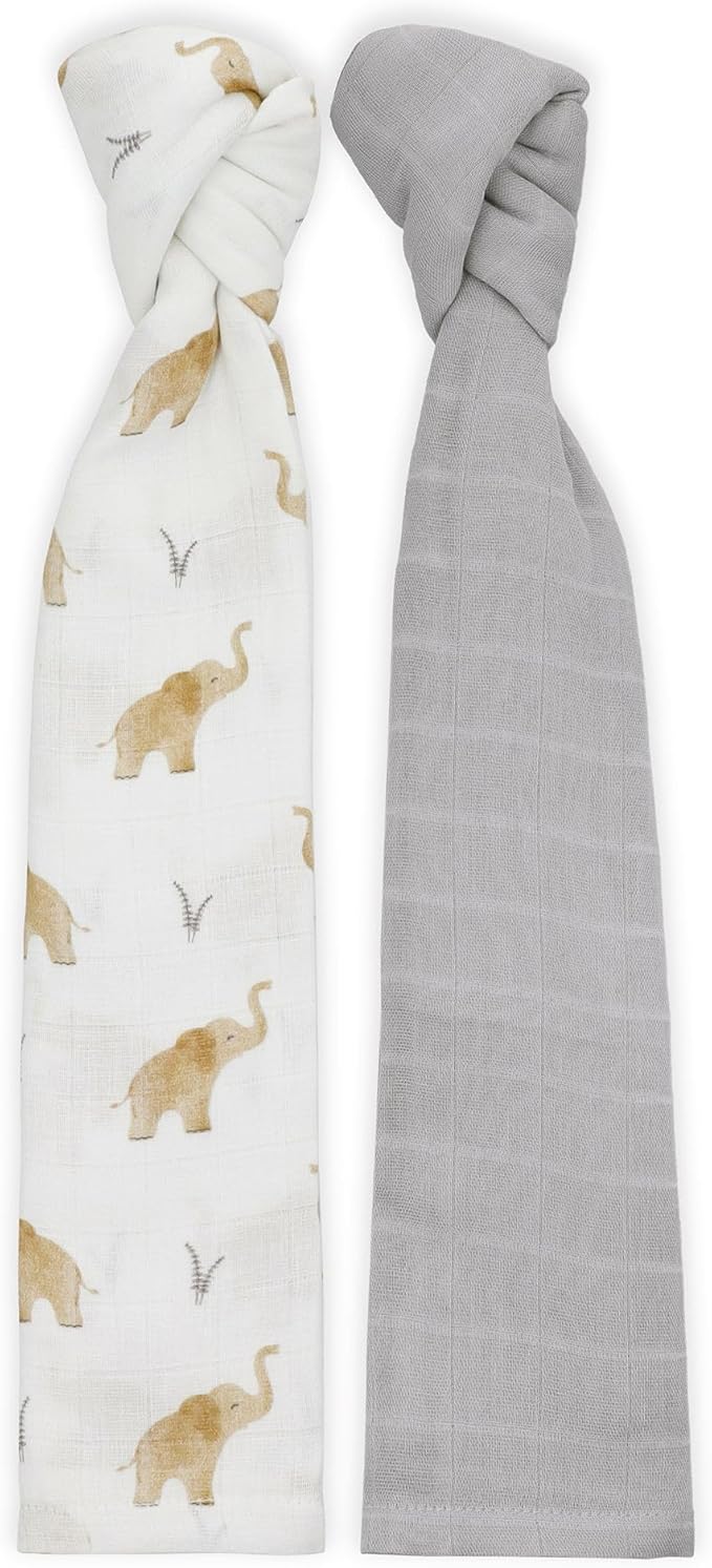 Featherhead??100% Cotton Muslin Swaddle Blankets for Baby Girl - Large 47?�x 47??- Pre-Washed, Soft, & Breathable - Newborn Essential & Perfect Baby Registry Gift (2 Pack - Elephant)