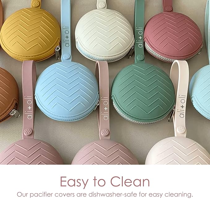 Ali+Oli Silicone Pacifier Case (Natural) 3" x 1.6" BPA-Free Newborn Pacifier Holder, Travel Baby Pacifiers Silicone Pouch, Pacifier Accessories for Boys & Girls, Silicone Pacifier Storage Case