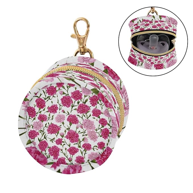 Pacifier Holder with Clip Pacifier Case for Diaper Bag Round Baby Pacifier Pouch Box Bag Portable Hot Pink Carnation