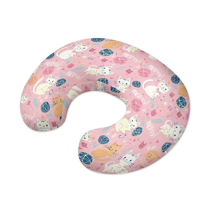 Cartoon Cats Nursing Pillow Case for Newborn Babies Breathable Feeding Pillows Support Cover with Hidden Zipper for Boys Girls New Parents, Easy to Put On & Remove