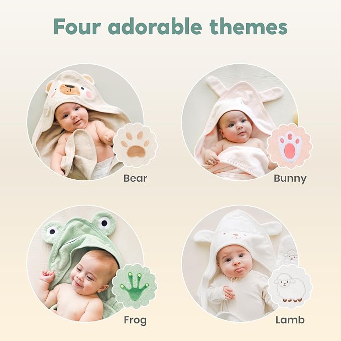 CuddleBug Hooded Baby Bath Towel & Washcloth Set (Bear) - 100% Cotton Terrycloth Hooded Baby Towels for Newborn & Toddler - Super-Soft & Absorbent, Newborn Essentials (33" x 33") - Honey Beige