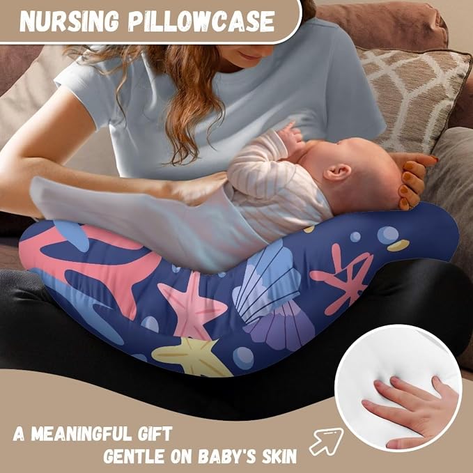 Nursing Pillow Cover Blue Feeding Cushion Cover Travel Pillow Case Cover Dust Cover Protective Breastfeeding Slipcover-Starfish Seashell
