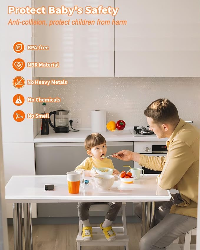 Edge Protector for Baby Proofing, 6.6FT 0.67?™’Th L-Shape Air Buffering Soft NBR Rubber Foam Furniture Edge Bumper Guards with 6 Corners, Pre-Taped, Thick Table Bumper Guard for Babies (White-gray)