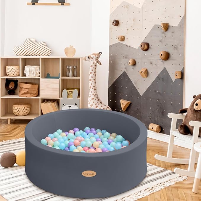 HARBOLLE Baby Ball Pit 35.4" Soft Round Memory Foam Ball Pits NOT Included Balls Indoor Outdoor Playpen for Babies Toddlers Kids Great Gift for Girls Boys, Dark Gray