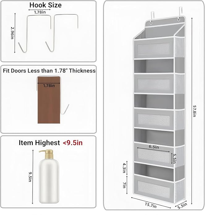 2 Pcs Heavy Duty Over The Door Closet Organizer, 5-Shelf Hanging Storage Closet Door Organizer with 5 Large Capacity Pockets Storage Organizer for Bedroom,Bathroom and Baby Nursery Storage
