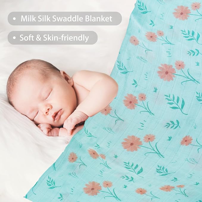 Viviland Muslin Swaddle Blankets, Breathable and Skin-Friendly Baby Receiving Blankets, 4-Pack Plants, 47 x 47 inches