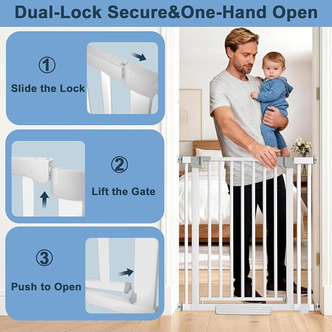 41" Extra Tall Dog/Pet Gate gate for Indoor,Heavy Duty Pressure Mount Baby Gate with Auto-Close & Walk Through,Adjustable Width 30-49.2 Inches, for Stairs, Doorways, Kitchen, White