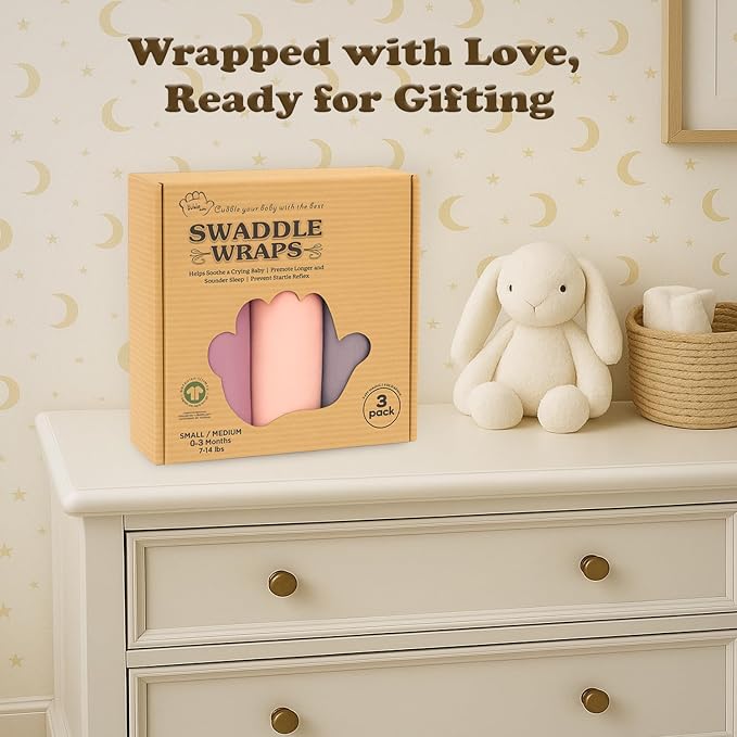 Newborn Swaddle Sleep Sacks - Infant 0-3 Months, Swaddles for Newborns Baby Girls Boys, 100% Organic Cotton Nursery Swaddling Blankets (3-Pack)