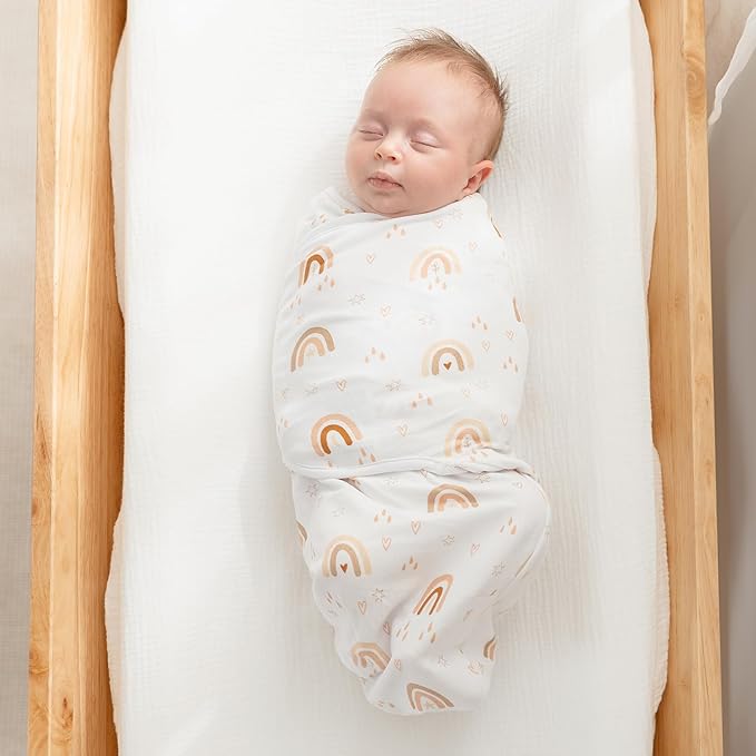 Comfy Cubs Easy Swaddle Blanket, 3 Pack - 100% Cotton Newborn Wrap, Large for 3-6 Months Infants, Breathable and Durable Sleep Sack for Babies - Rainbow Bohemian