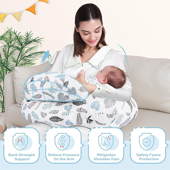 AMASKY Breastfeeding Pillows for More Support for Mom and Baby, with Removable Cotton Cover, Machine Washable, Pallet of Product(Milky White)