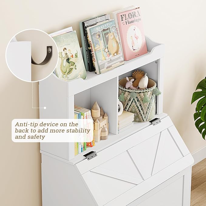 Kids Bookshelf, Toy Storage Organizer with Flip-Top Lid and Cubby, Wood Kids Bookcases Fit for Playroom, Children's Room, Bedroom, Nursery School