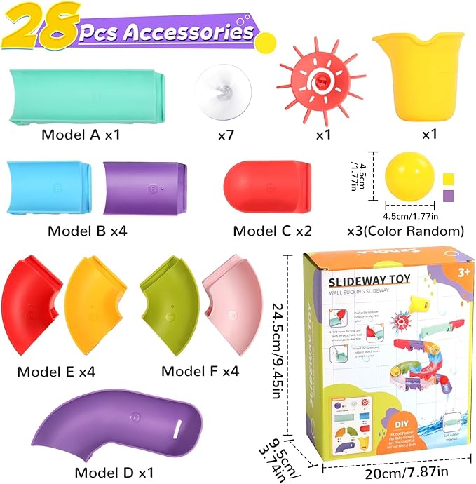 Bath Toys for Kids Water Toys - 42 Pcs DIY Slippery Slide Track Fun Kids Swimming Toy, Birthday 1 2 3 Gift for Boys Girls Swimming Pool Time DIY Bath Toy