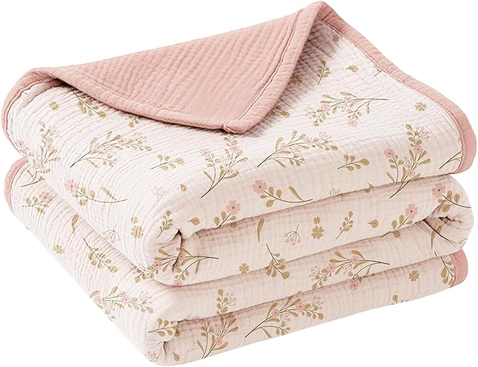 Konssy Muslin Baby Blankets for Girls Boys 47"x47", 100% Cotton Crib Blanket for Infant Toddler, Super Soft and Lightweight Nursery Swaddling Wrap (Floral)